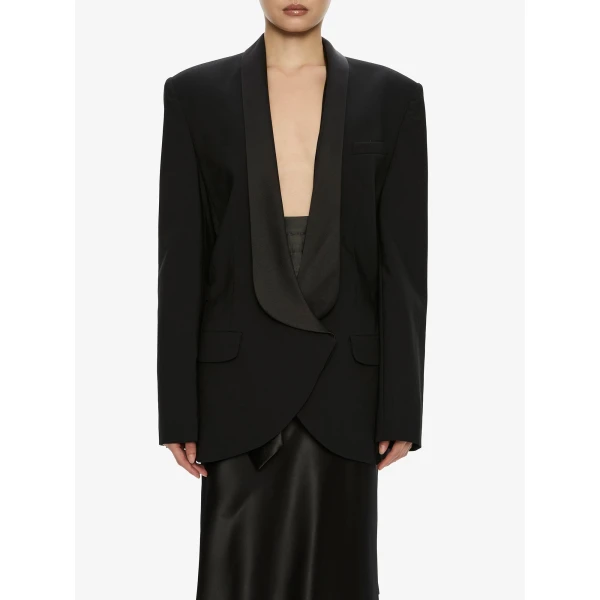 Christopher Esber Tuxedo Contrast Wool Blazer in Black | Blazers | Luxury Shoes 