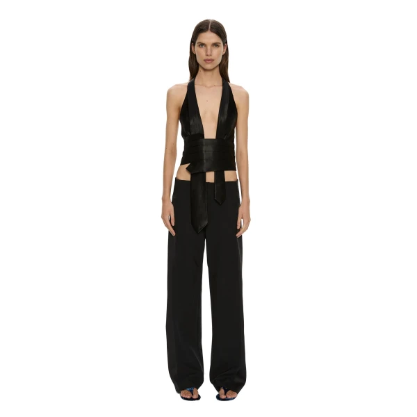 Christopher Esber Tuxedo Contrast Wool Trouser in Black | Pants | Luxury Shoes 