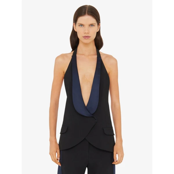 Christopher Esber Tuxedo Contrast Wool Vest in Black Ink | Vests | Luxury Shoes 