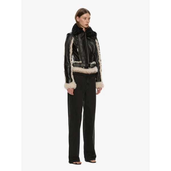 Christopher Esber Tyler Shearling Biker Jacket in Black Cream | Shearling Jackets | Luxury Shoes 