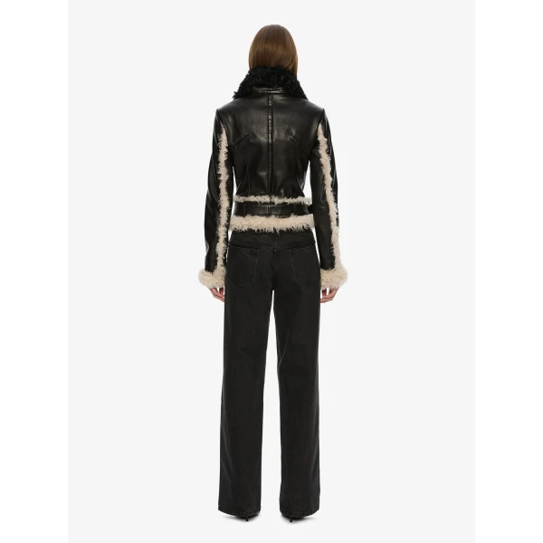 Christopher Esber Tyler Shearling Biker Jacket in Black Cream | Shearling Jackets | Luxury Shoes 