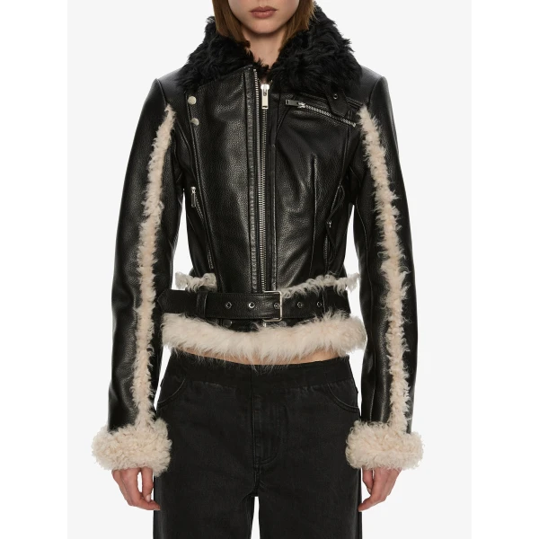 Christopher Esber Tyler Shearling Biker Jacket in Black Cream | Shearling Jackets | Luxury Shoes 