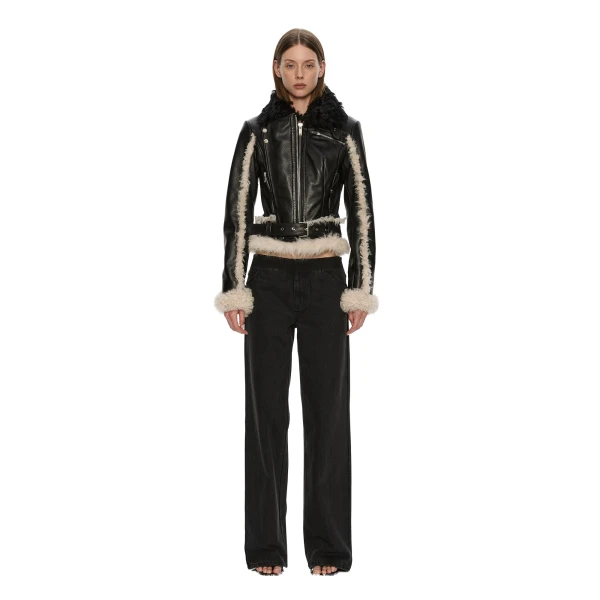 Christopher Esber Tyler Shearling Biker Jacket in Black Cream | Shearling Jackets | Luxury Shoes 