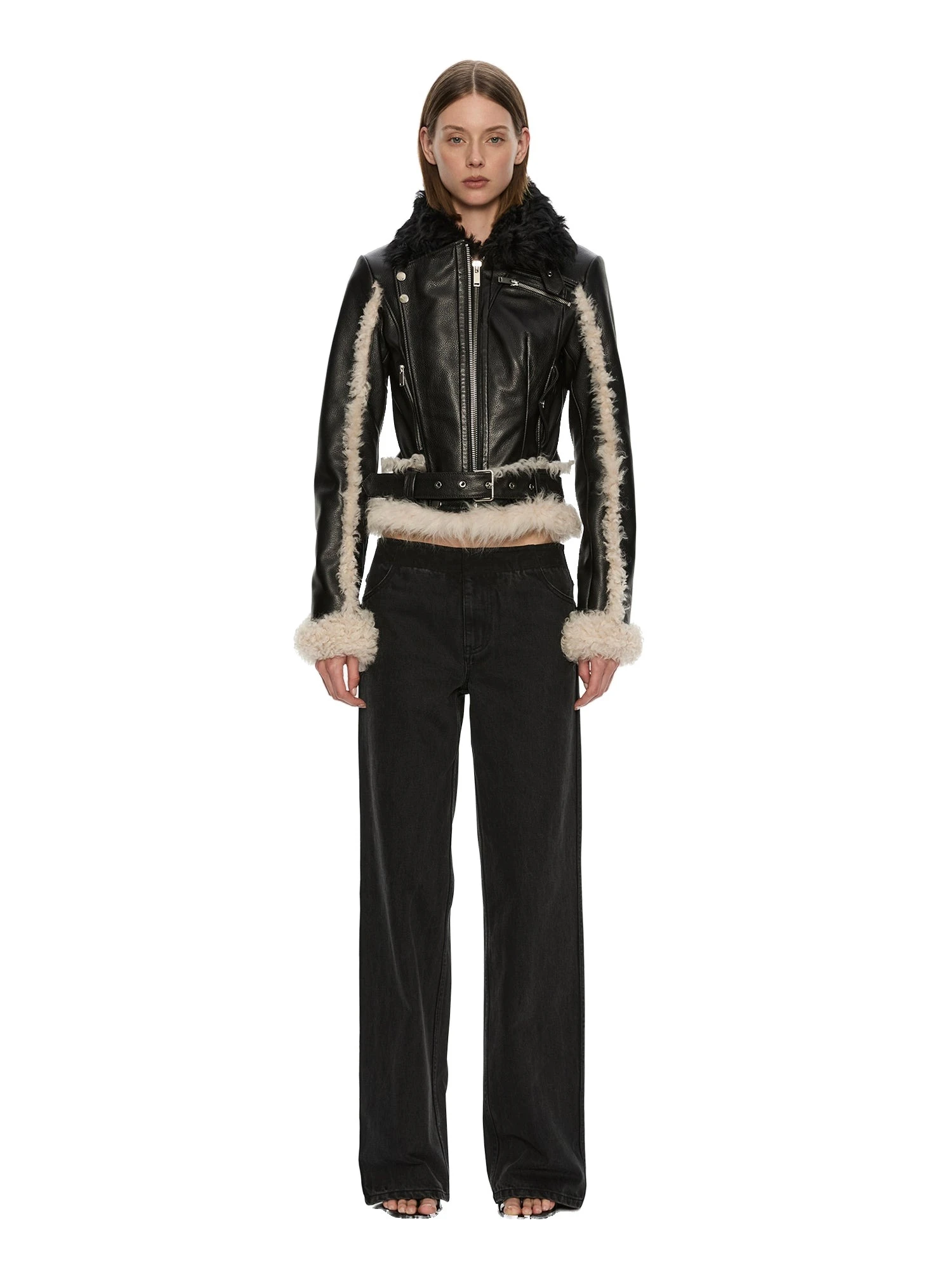 Christopher Esber Tyler Shearling Biker Jacket in Black Cream Christopher Esber Tyler Shearling Biker Jacket in Black Cream | Shearling Jackets | Luxury Shoes