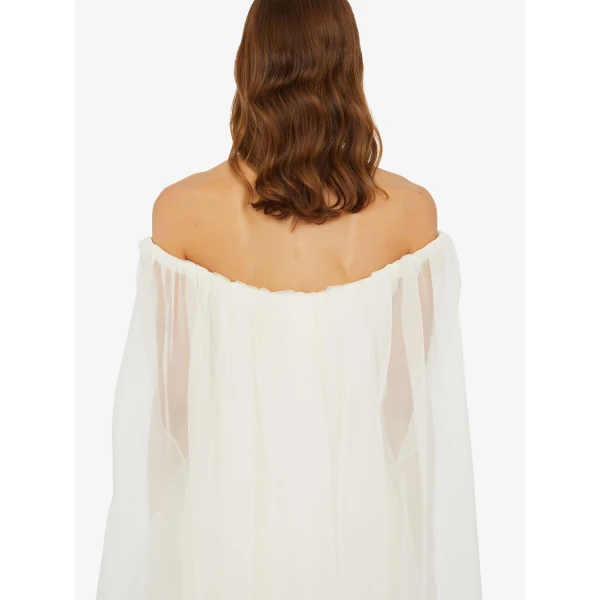 Christopher Esber Vapour Overlay Silk Gown in White | Evening Gowns | Luxury Shoes 