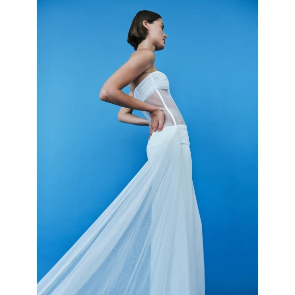 Christopher Esber Veiled Corset Dress in White | Maxi Dresses | Luxury Shoes 