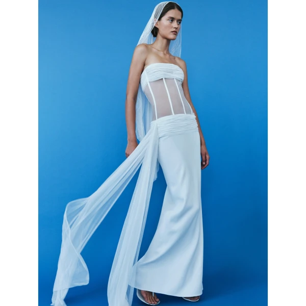 Christopher Esber Veiled Corset Dress in White | Maxi Dresses | Luxury Shoes 