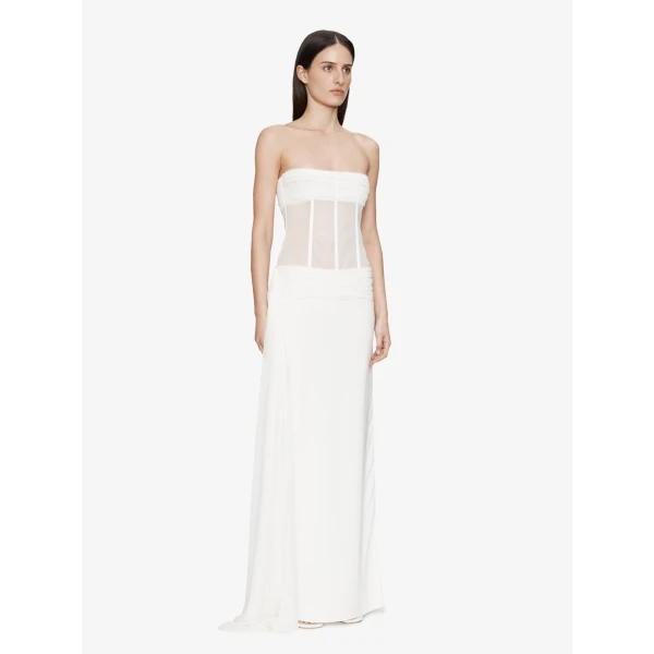 Christopher Esber Veiled Corset Dress in White | Maxi Dresses | Luxury Shoes 