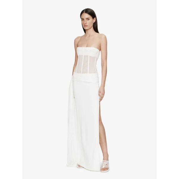 Christopher Esber Veiled Corset Dress in White | Maxi Dresses | Luxury Shoes 