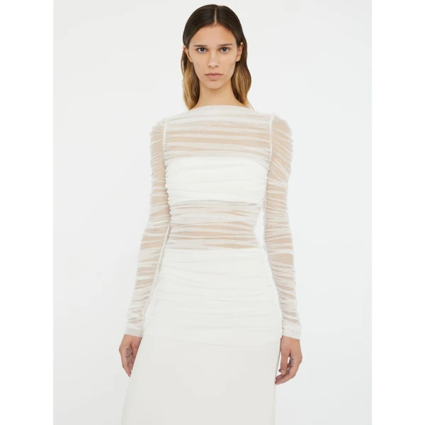 Christopher Esber Veiled Tulle Overlay Gown in White | Evening Gowns | Luxury Shoes 
