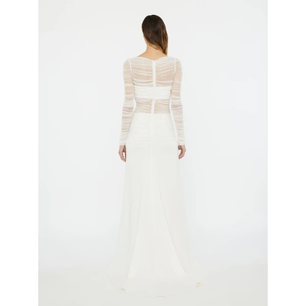 Christopher Esber Veiled Tulle Overlay Gown in White | Evening Gowns | Luxury Shoes 