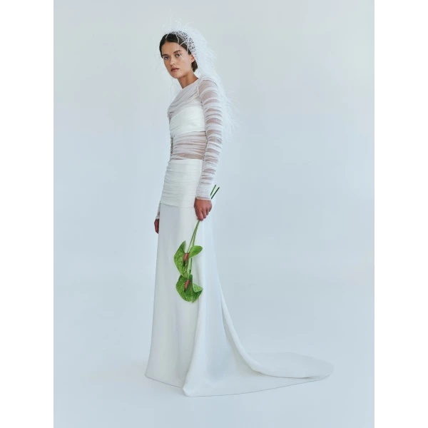 Christopher Esber Veiled Tulle Overlay Gown in White | Evening Gowns | Luxury Shoes 