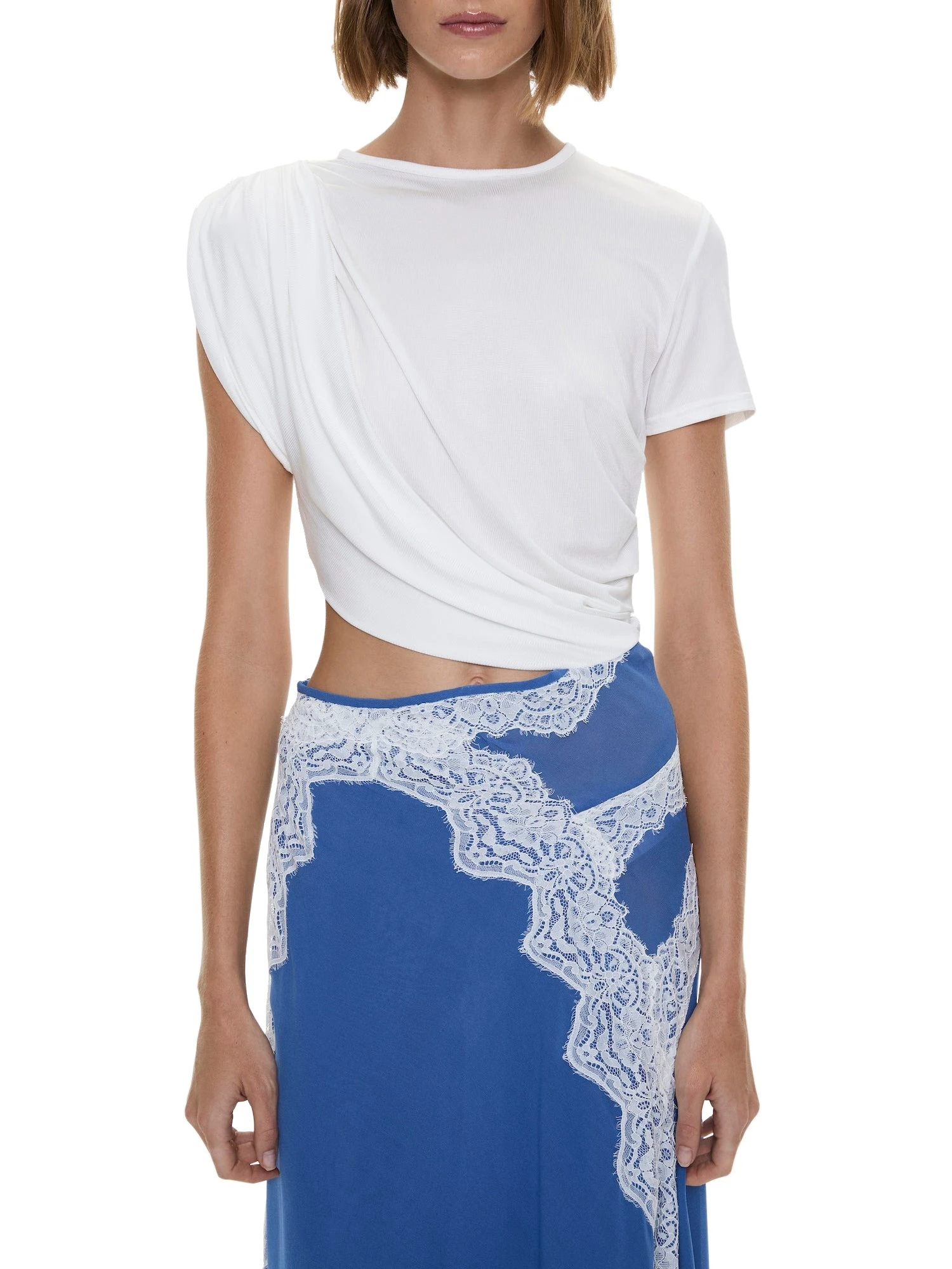 Christopher Esber Verve Twisted Tee Dress in Azurite White Christopher Esber Verve Twisted Tee Dress in Azurite White | Midi Dresses | Luxury Shoes
