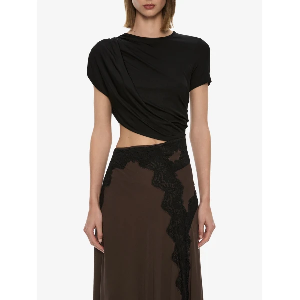 Christopher Esber Verve Twisted Tee Dress in Husk Black | Midi Dresses | Luxury Shoes 