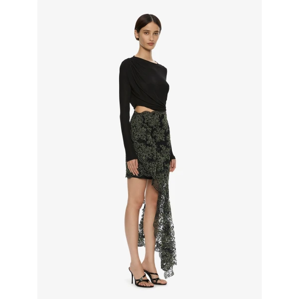 Christopher Esber Verve Twisted Tee Lace Long Sleeve Dress in Fennel Black | Dresses | Luxury Shoes 