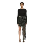 Christopher Esber Verve Twisted Tee Lace Long Sleeve Dress in Fennel Black | Dresses | Luxury Shoes 