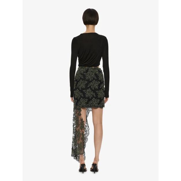Christopher Esber Verve Twisted Tee Lace Long Sleeve Dress in Fennel Black | Dresses | Luxury Shoes 