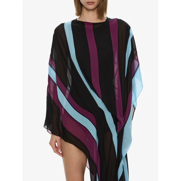 Christopher Esber Vin Panelled Picot Silk Drape Dress in Powder Blue Plum | Dresses | Luxury Shoes 