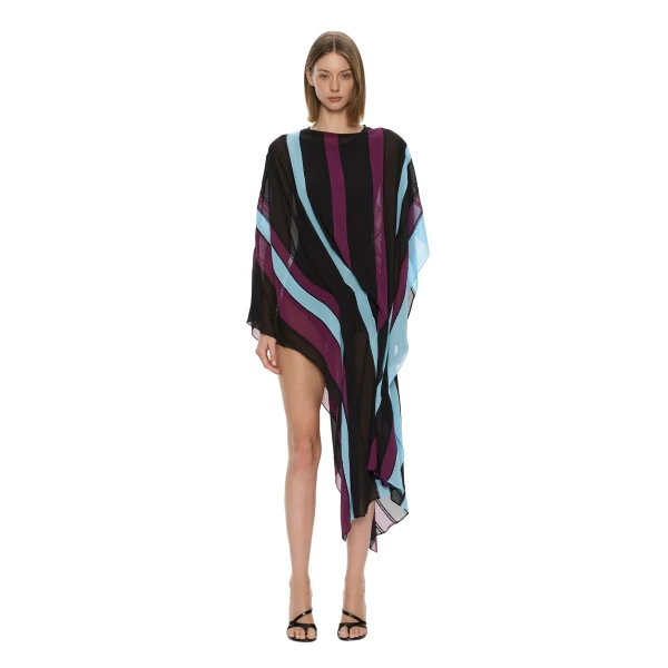 Christopher Esber Vin Panelled Picot Silk Drape Dress in Powder Blue Plum | Dresses | Luxury Shoes 