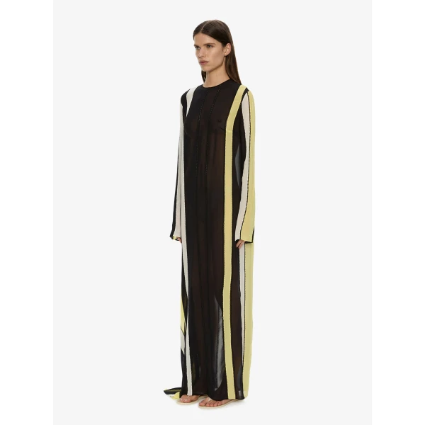 Christopher Esber Vin Panelled Picot Silk Long Sleeve Dress in Targa Yellow Black | Maxi Dresses | Luxury Shoes 