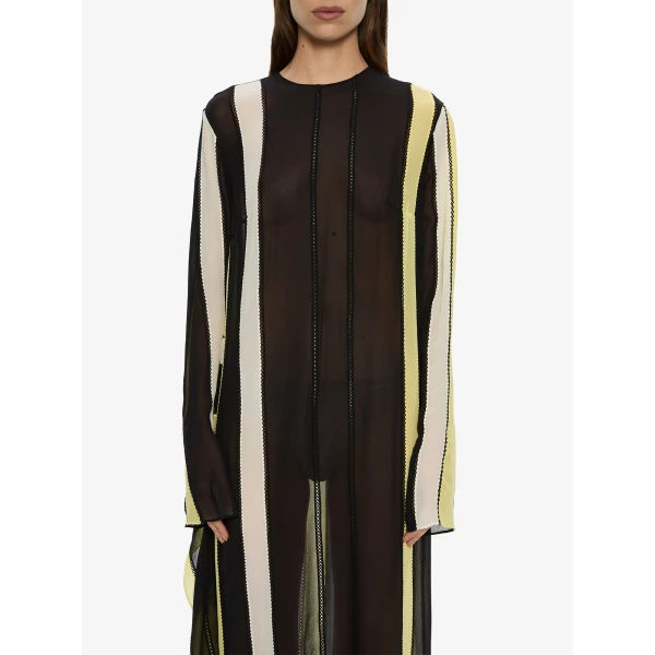 Christopher Esber Vin Panelled Picot Silk Long Sleeve Dress in Targa Yellow Black | Maxi Dresses | Luxury Shoes 