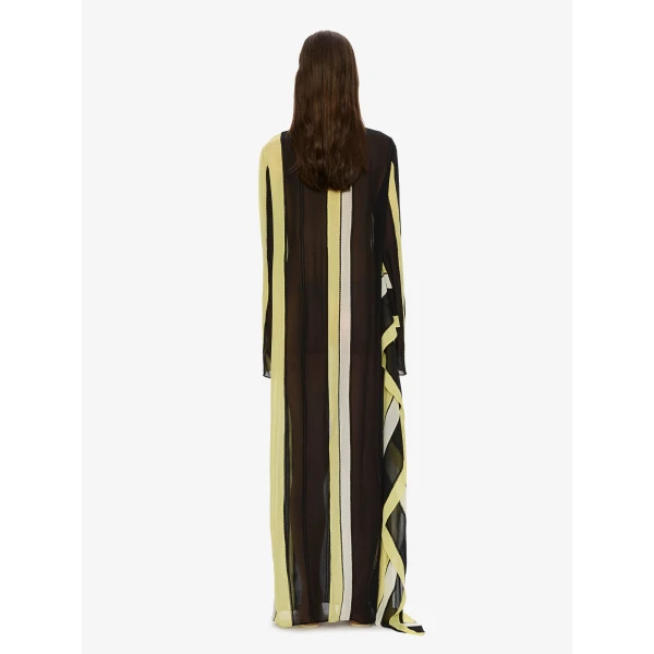 Christopher Esber Vin Panelled Picot Silk Long Sleeve Dress in Targa Yellow Black | Maxi Dresses | Luxury Shoes 