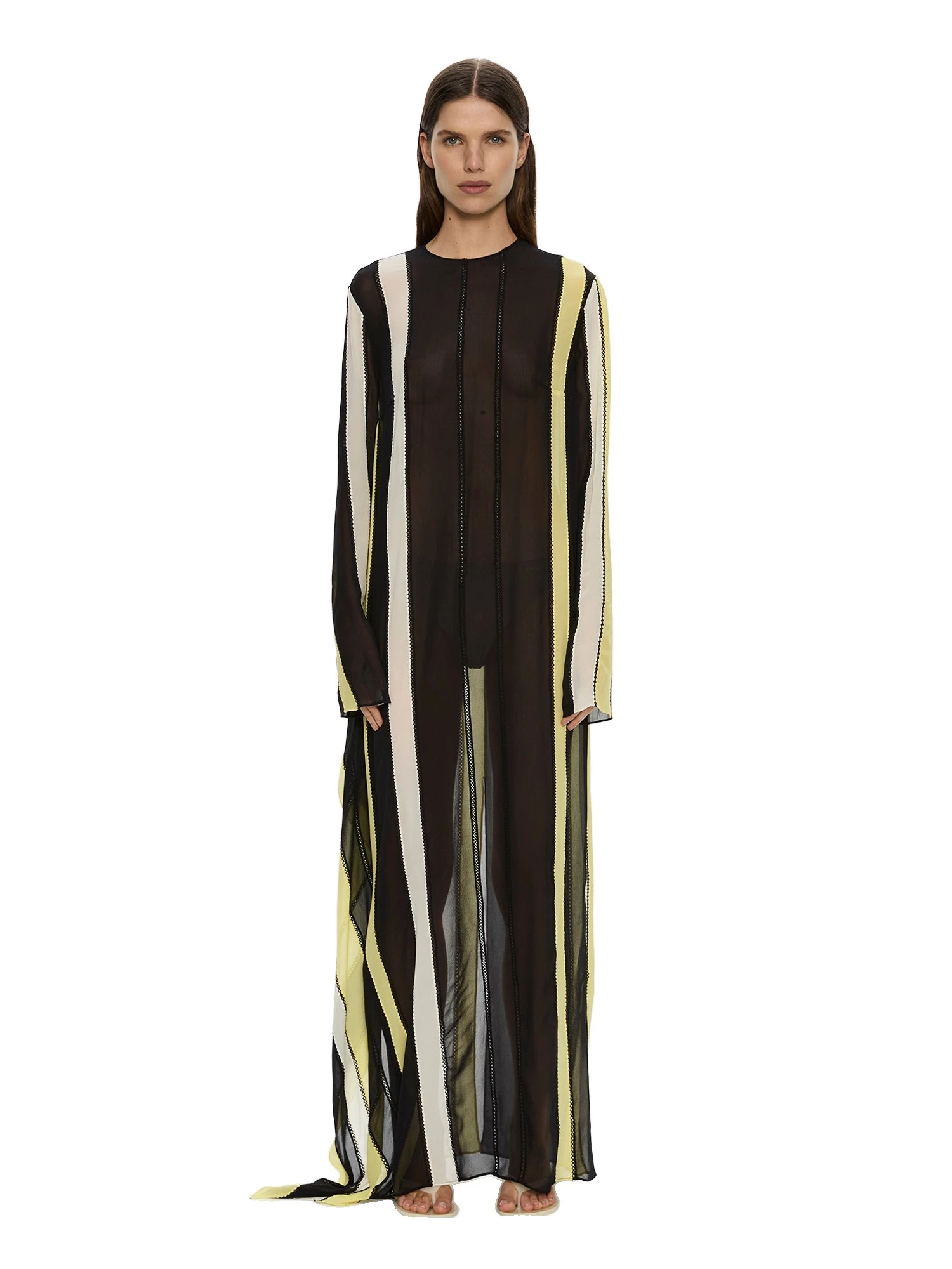 Christopher Esber Vin Panelled Picot Silk Long Sleeve Dress in Targa Yellow Black Christopher Esber Vin Panelled Picot Silk Long Sleeve Dress in Targa Yellow Black | Maxi Dresses | Luxury Shoes