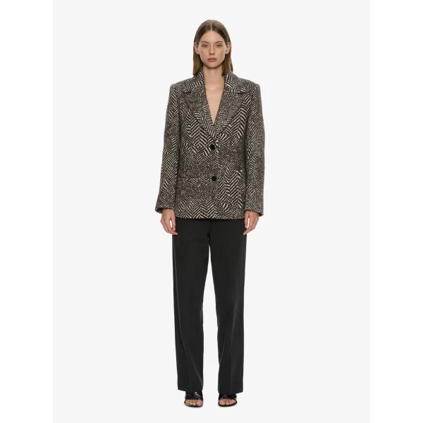 Christopher Esber Warped Herringbone Peacoat in Charcoal White | Coats | Luxury Shoes 