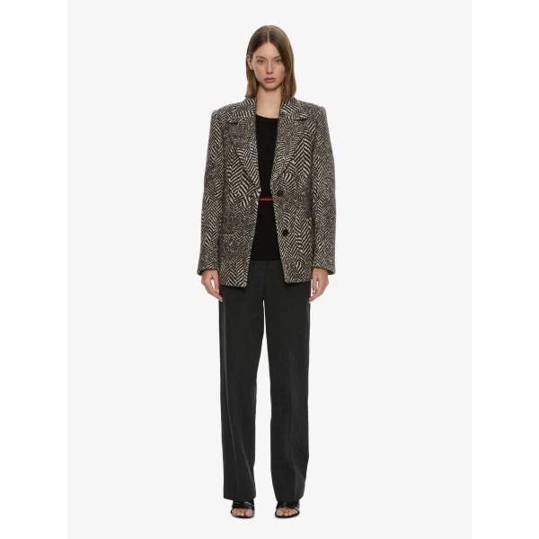 Christopher Esber Warped Herringbone Peacoat in Charcoal White | Coats | Luxury Shoes 