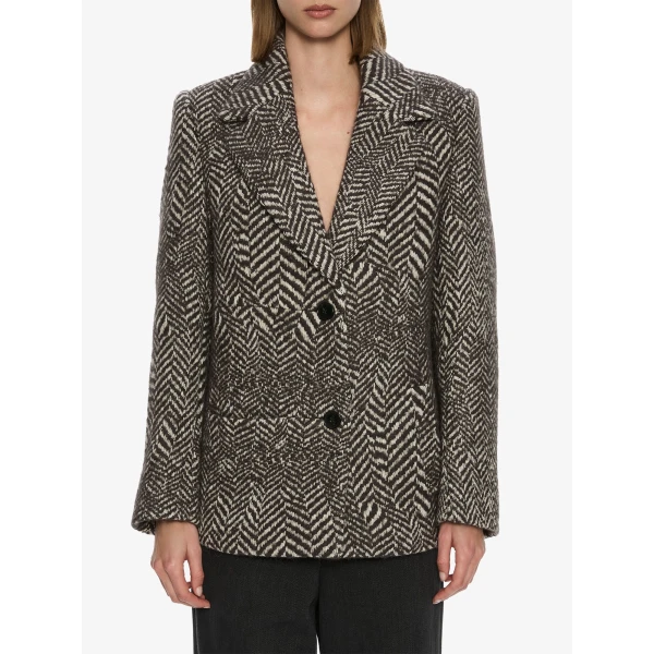 Christopher Esber Warped Herringbone Peacoat in Charcoal White | Coats | Luxury Shoes 