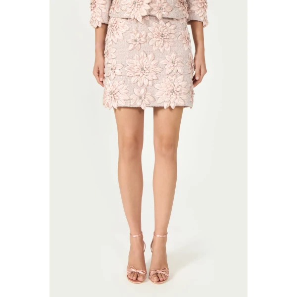 Costarellos Adana Petal Lurex Satin Mini Skirt in Dusty Pink | Mini Skirts | Luxury Shoes 
