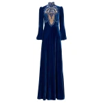 Costarellos Aliska Silk Velvet Lace Applique Gown in Electric Blue | Luxury Shoes 