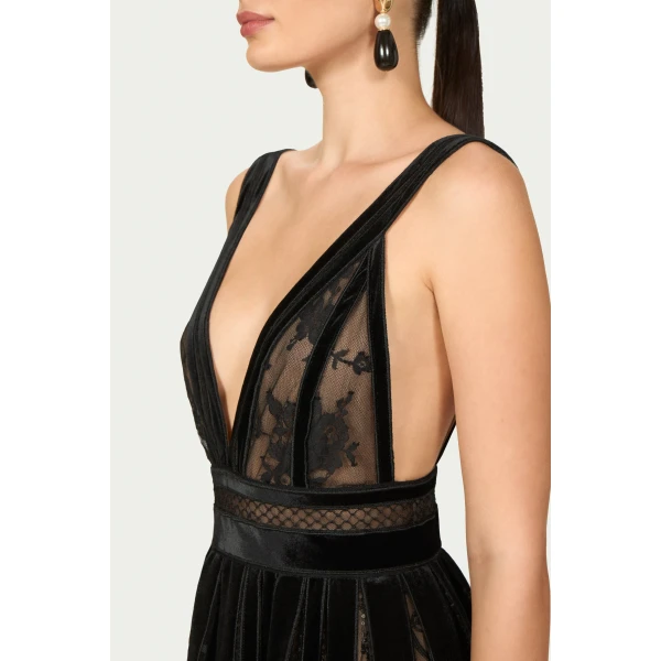 Costarellos Andrie French Lace Gown in Black | Evening Gowns | Luxury Shoes 