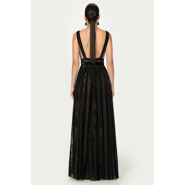 Costarellos Andrie French Lace Gown in Black | Evening Gowns | Luxury Shoes 