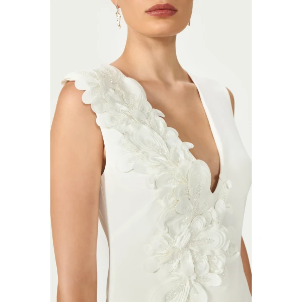 Costarellos Anora Crepe Mini Dress in Off White | Mini Dresses | Luxury Shoes 