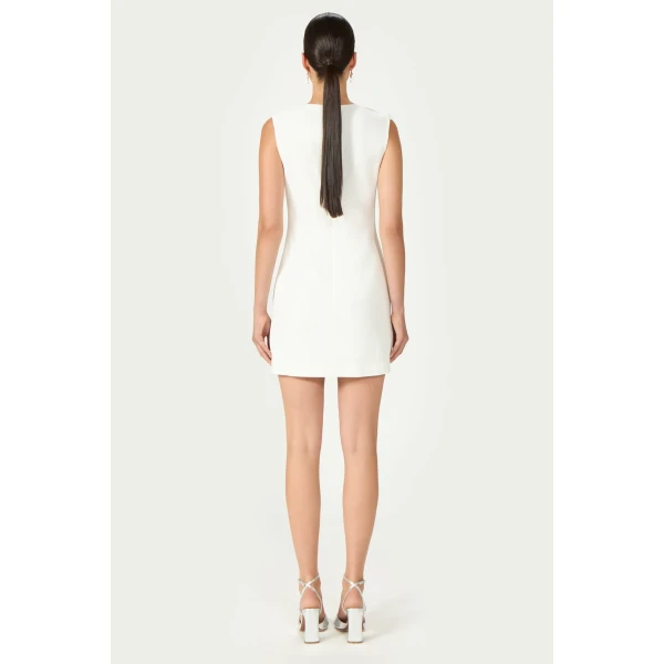 Costarellos Anora Crepe Mini Dress in Off White | Mini Dresses | Luxury Shoes 