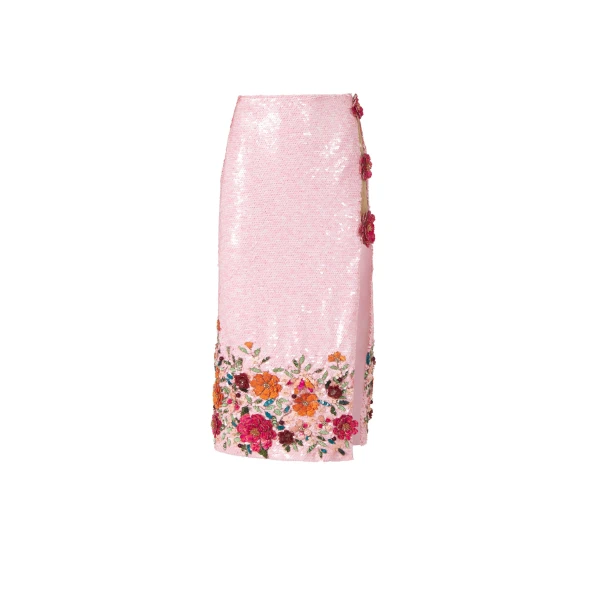 Anora Sequin Pencil Skirt in Dusty Pink