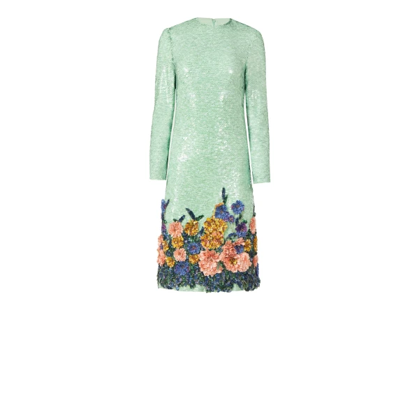 Arla Sequin Floral Midi Dress in Green