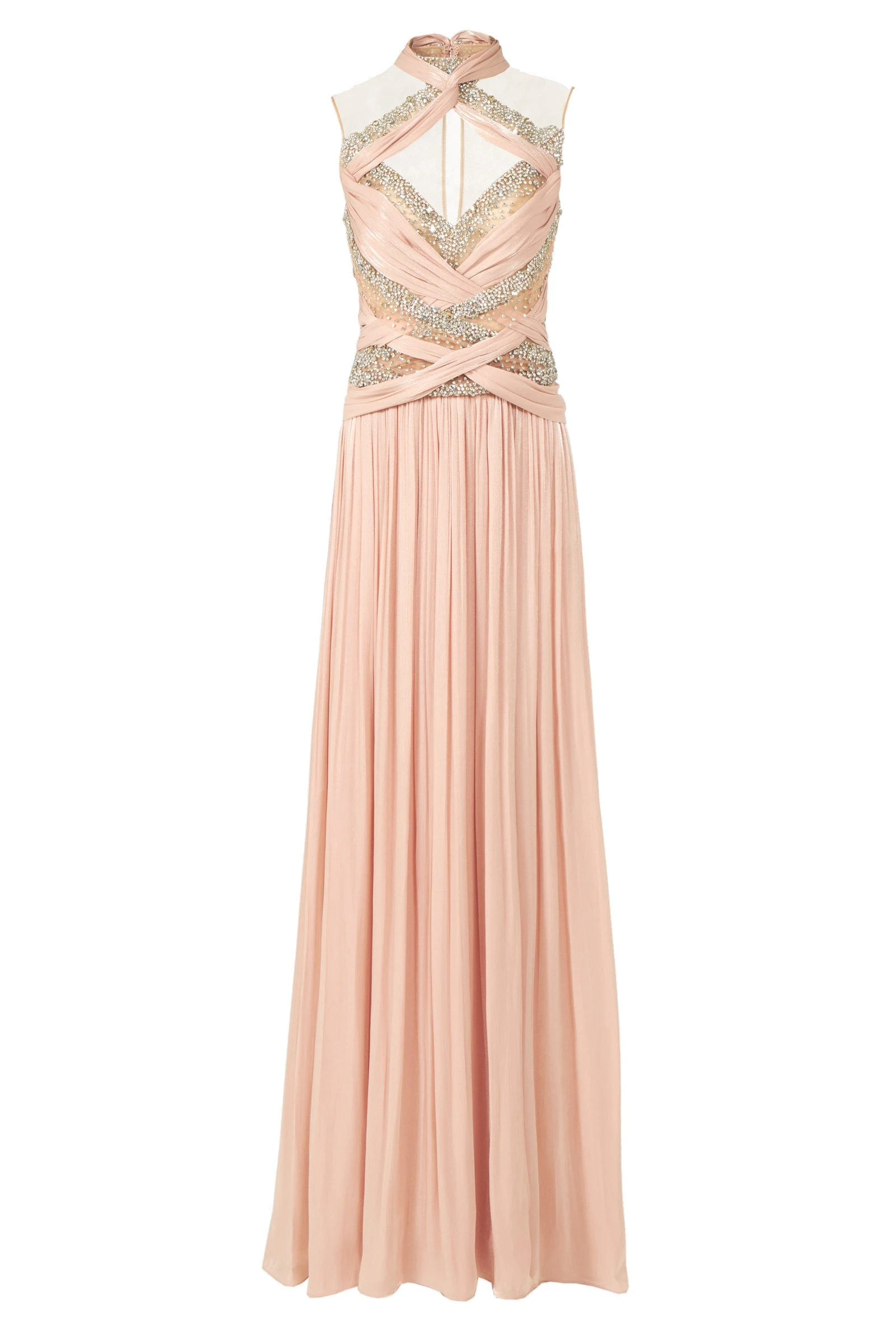Costarellos Avalia Lurex Georgette Halter Gown in Nude Pink Costarellos Avalia Lurex Georgette Halter Gown in Nude Pink | Luxury Shoes