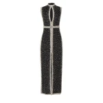 Costarellos Belina Embroidered Crystals Column Gown in Black | Luxury Shoes 
