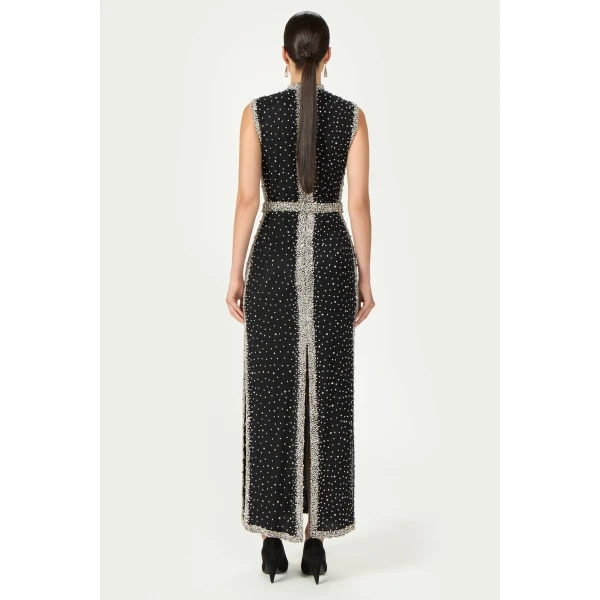 Costarellos Belina Embroidered Crystals Column Gown in Black | Evening Gowns | Luxury Shoes 