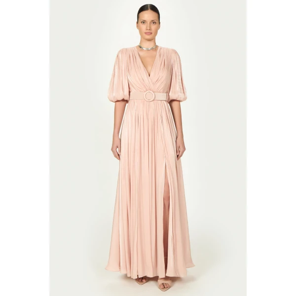 Costarellos Brennie Lurex Georgette Dress in Pink | Evening Gowns | Luxury Shoes 