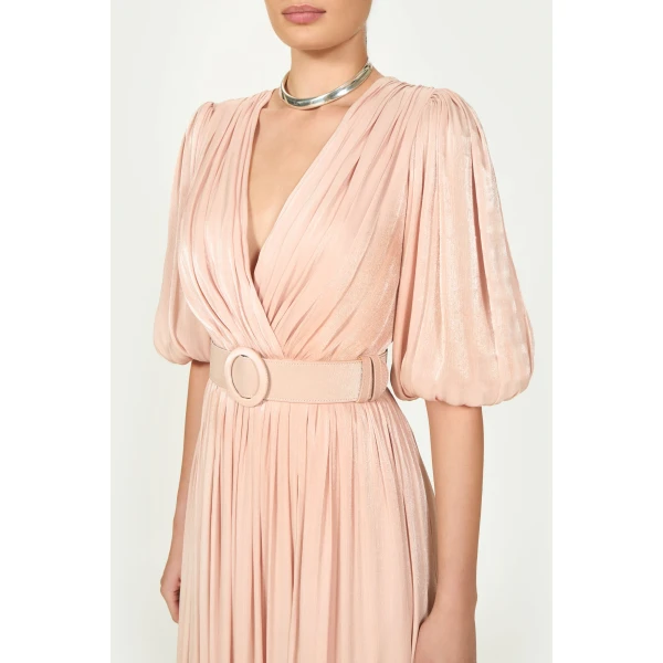 Costarellos Brennie Lurex Georgette Dress in Pink | Evening Gowns | Luxury Shoes 