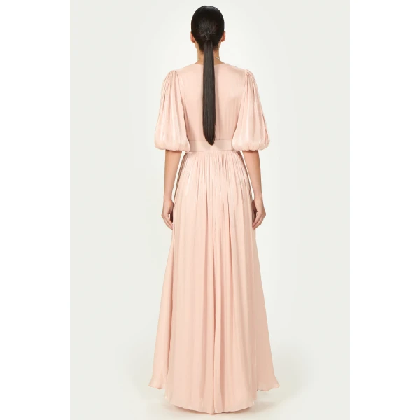 Costarellos Brennie Lurex Georgette Dress in Pink | Evening Gowns | Luxury Shoes 