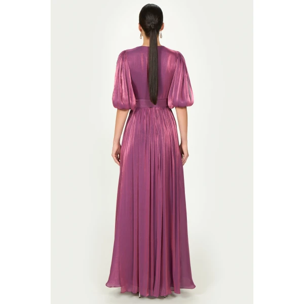 Costarellos Brennie Lurex Georgette Dress in Purple | Evening Gowns | Luxury Shoes 