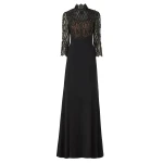 Costarellos Brona Beaded Lace Crepe Gown in Black | Luxury Shoes 