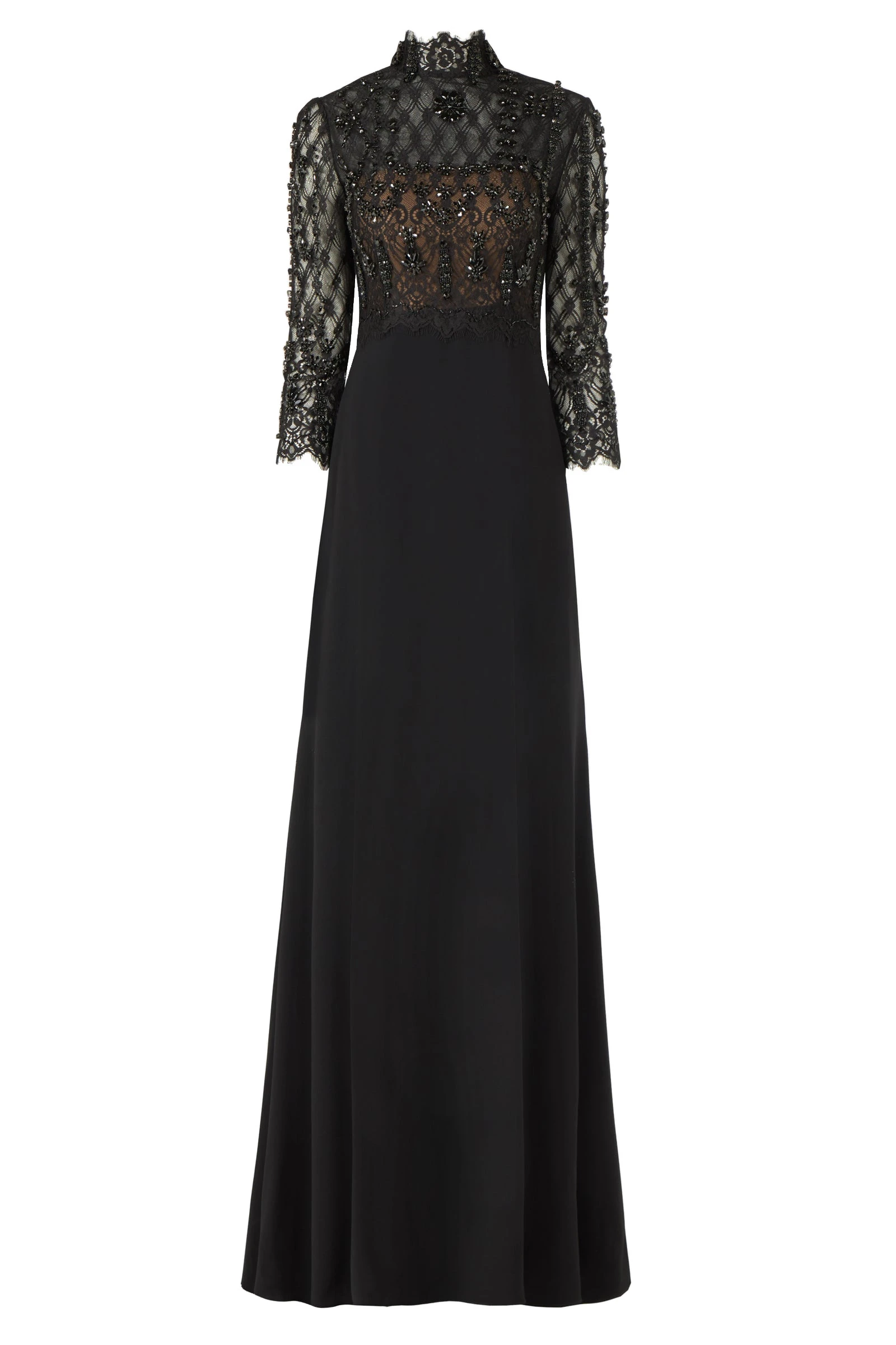 Costarellos Brona Beaded Lace Crepe Gown in Black Costarellos Brona Beaded Lace Crepe Gown in Black | Luxury Shoes