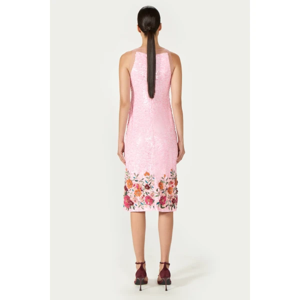 Costarellos Capria Sequin Midi Dress in Pink | Midi Dresses | Luxury Shoes 