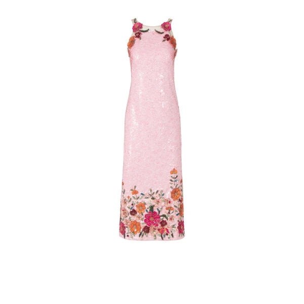 Capria Sequin Midi Dress in Pink