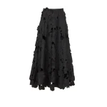 Costarellos Chelsie Floral-Cut Satin Circle Skirt in Black | Luxury Shoes 